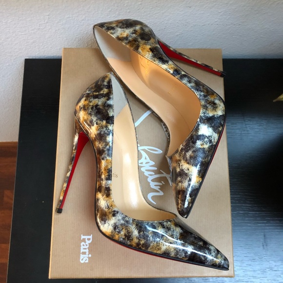 Christian Louboutin So Kate 120 Vernis Mouchete Marble Leopard Patent Pumps 38 - Picture 5 of 10